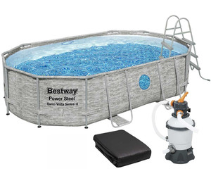 Каркасный бассейн Bestway 56946 (488х305х107 см) с песочным фильтром, лестницей и защитным тентом