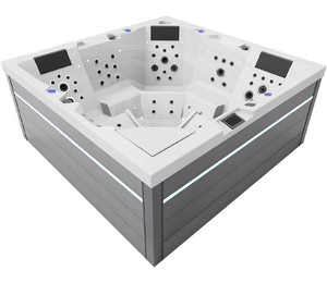 СПА-бассейн Aquajoy Monaco (220х220х90 см), Серебристо-белый мрамор, с динамиками и LED-подсветкой + Jet LED