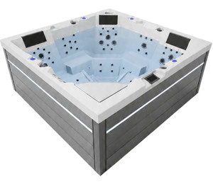 СПА-бассейн Aquajoy Monaco (220х220х90 см), Серебристо-белый мрамор, с динамиками и LED-подсветкой